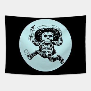 Halloween, Calavera with Machete - Pale Blue and Black Tapestry