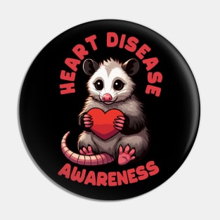 Heart Disease Awareness Cute Opossum Pin