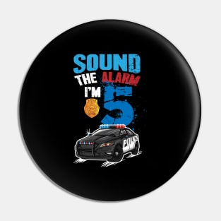 Kids Police Car 5th Birthday Gift Boy Sound The Alarm I'm 5 Pin