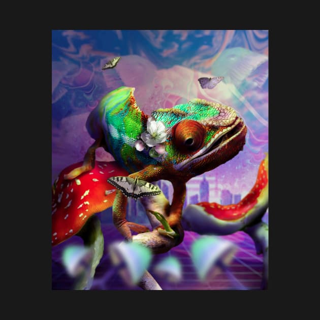 Trippy Psychedelic Chameleon Lizard On Mushroom by Random Galaxy