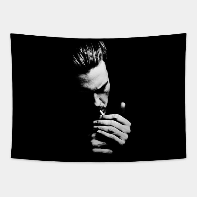 Man smoking in darkness Tapestry by Alema Art