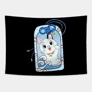 Omamori Lucky Cat wave of Blessings Tapestry