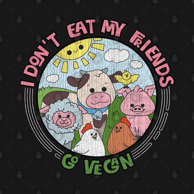 I Don't Eat My Friends - Go Vegan - Retro Cracked Vintage print by theodoros20