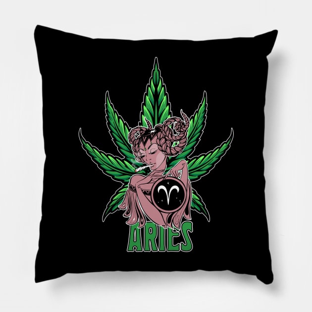 Aries Weed Shirt, Zodiac Cannabis, Aries Marijuana Shirt, Aries Gift, Aries Zodiac tee, Aries tee, zodiac birthday gift Pillow by Moon Phase Design
