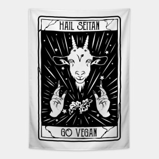 hail seitan go vegan, funny vegan slogan Tapestry