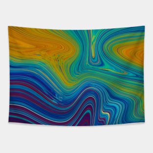 Blue and Yellow Paint Swirl Tapestry