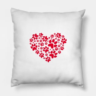 red paw prints heart Pillow