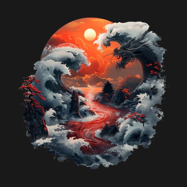 Dragon Soaring Over A Tumultuous Ocean by PixelPusherArt