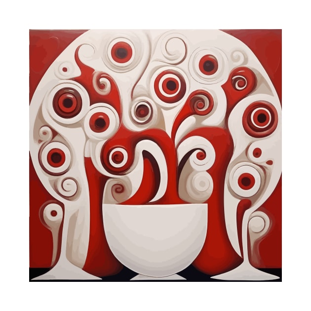 Red and White Abstract Flowers in a White Vase by bragova
