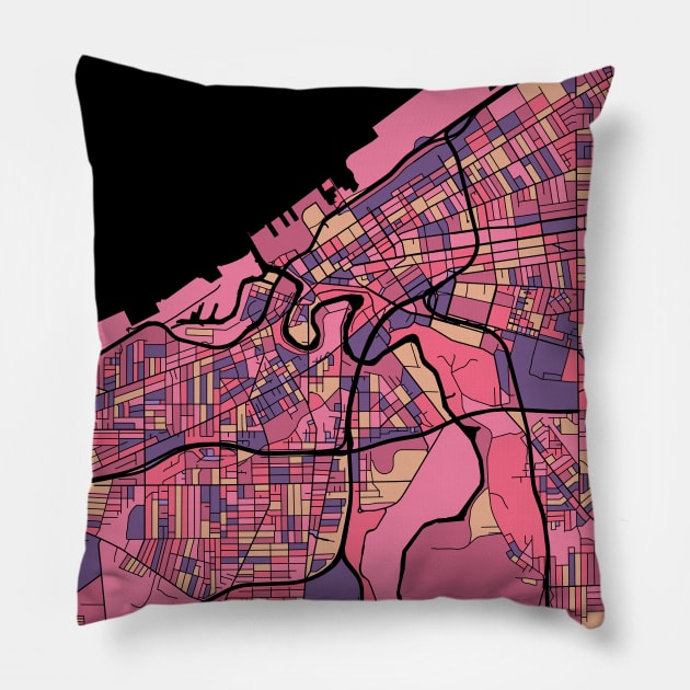 Cleveland Map Pattern in Purple & Pink Pillow by PatternMaps