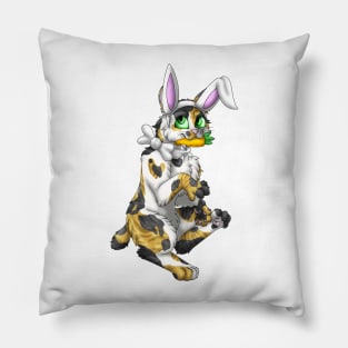 Bobtail BunnyCat: Calico Tabby (White) Pillow