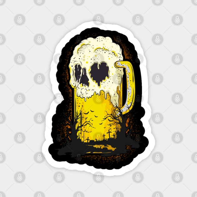 Halloween Beer Mug Skull Spooky Cemetery Trick or Treat Magnet by creative