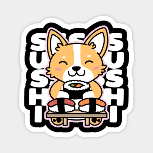 Corgi Eating Sushi Magnet