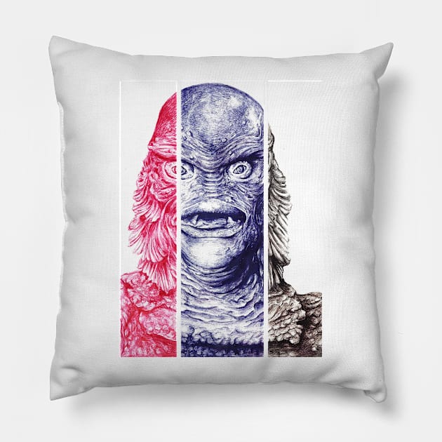 Creature From the Black Lagoon,  A ball point pen portrait. Pillow by RogerPrice00x