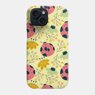 Scandinavian Spring Flowers with Ladybugs Phone Case