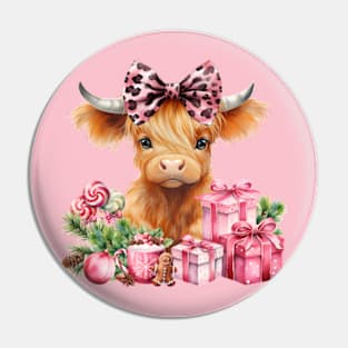 Highland baby cow pink presents bow leopard Pin