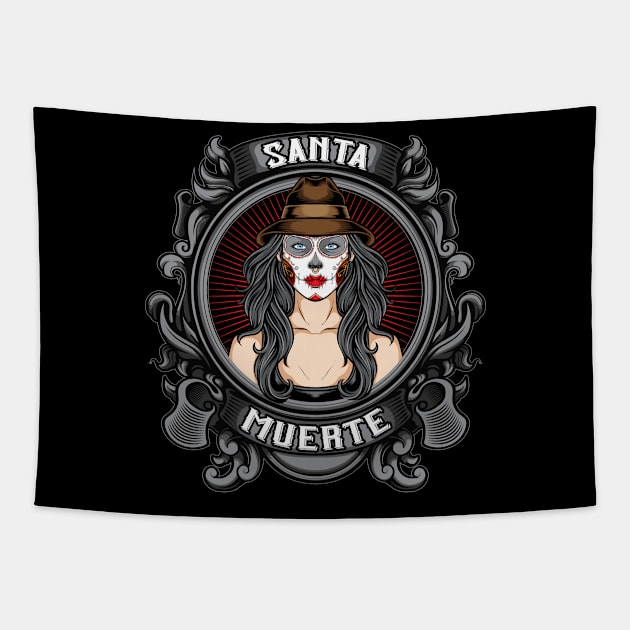 Santa Muerte Sugar Skull Tapestry by Foxxy Merch