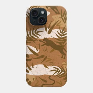 Wilderness with Exotic Plants and Big Cats in Vintage, Earthy, Desert Shades Phone Case