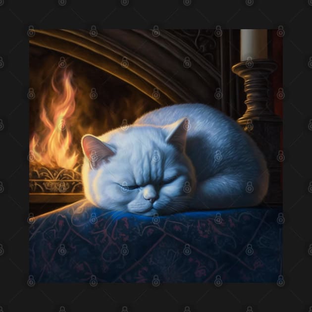 Sleepy White British Shorthair by Enchanted Reverie