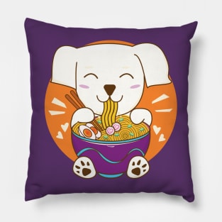 Cute akbash dog eating ramen, akbash dog lovers, baby akbash dog loves Asian food Pillow