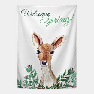 Welcome spring Cute Watercolor deer Tapestry