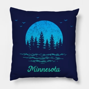 Minnesota Trees Sunset Lake Nature Outdoors Graphic Cool Vintage Souvenir Pillow