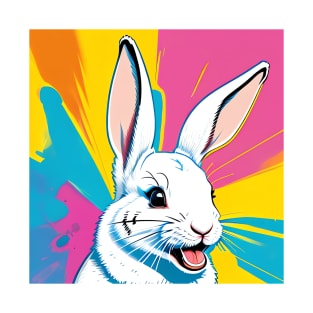 Modern Abstract Pop Art Style Laughing Rabbit Drawing T-Shirt