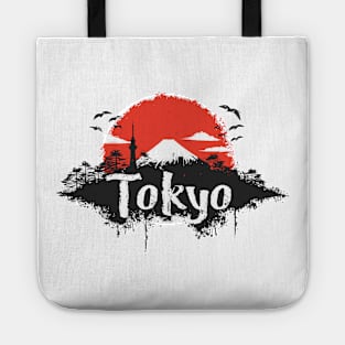 Distressed Tokyo fuji san backdrop painting style Tote