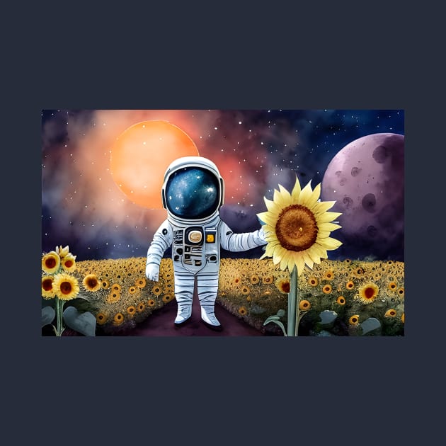 Astronaut sunflower planet by cloudart2868