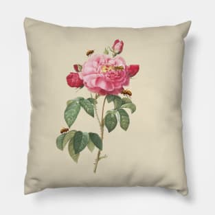 Enchanted Elegance: A Vintage Rose's Dance with Bees Pillow