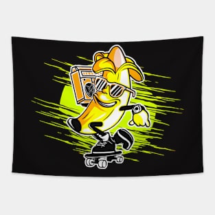 Rad Skateboarding Banana with Boombox Tapestry