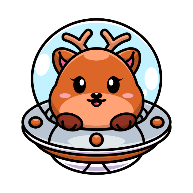 Cute deer flying with spaceship ufo cartoon by Wawadzgnstuff