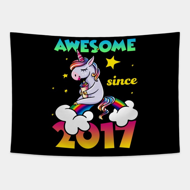 Cute Awesome Unicorn Since 2017 Rainbow Gift Tapestry by saugiohoc994