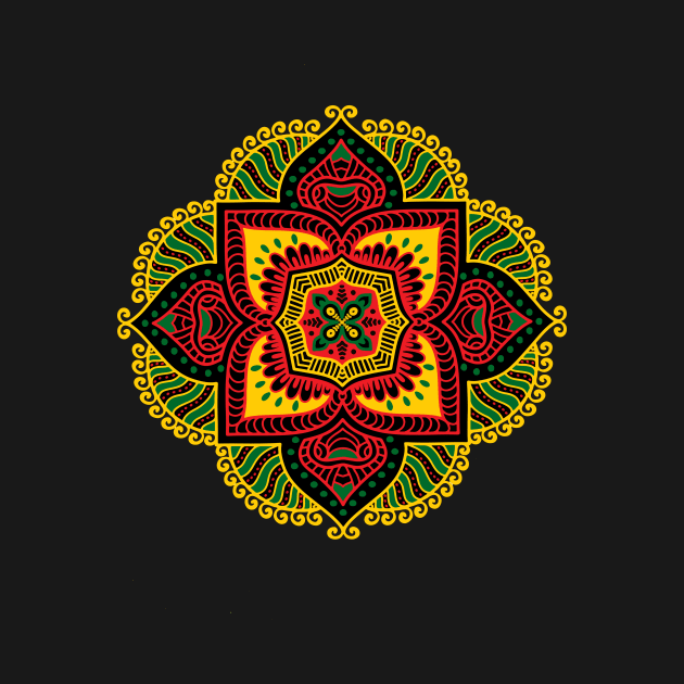 Mandala Sacred Circle Red Yellow Green by Odd Hourz Creative