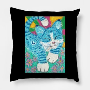 Blue happy cat Pillow