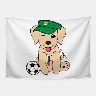 Golden Retriever Playing Soccer Tapestry