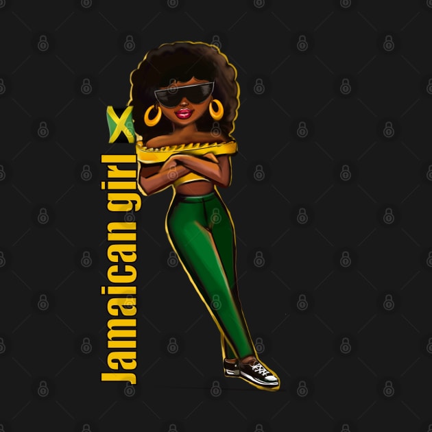 Jamaican girl 2 in the colours of Jamaican flag in black green and gold. The best of Jamaica by Artonmytee