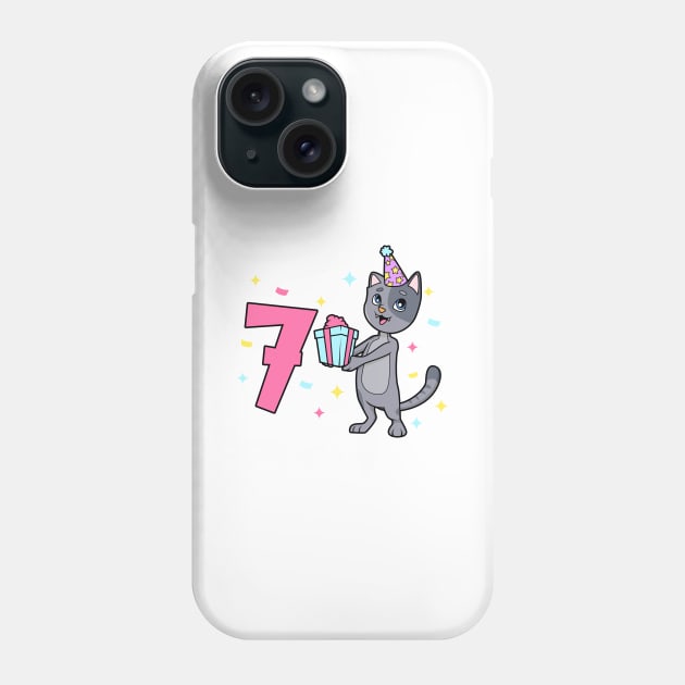 I am 7 with cat - girl birthday 7 years old Phone Case by Modern Medieval Design