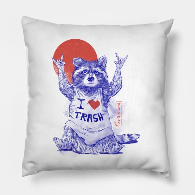 I Love Trash - Cute Funny Metal Raccoon Gift Pillow by eduely