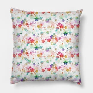 Small Rainbow Bright Pastel Watercolor Flowers and Vines Pillow