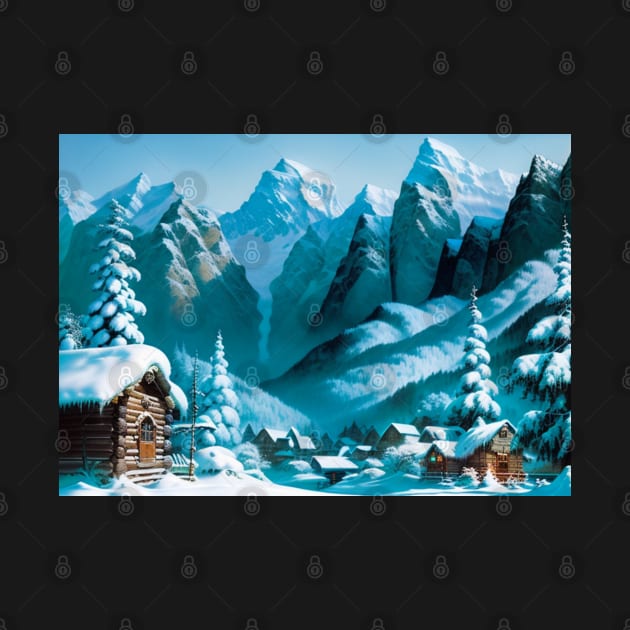 Christmas Scene - Log Cabins in the Snow by CursedContent