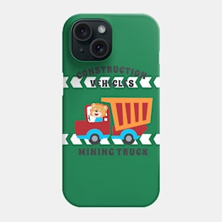 Vector illustration of contruction vehicle with cute litle animal driver. Phone Case