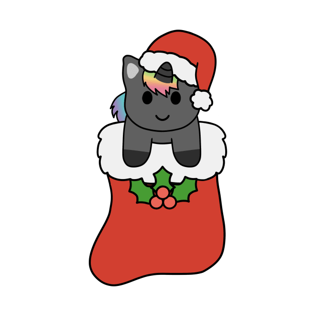 Christmas Black Rainbow Unicorn Stocking by BiscuitSnack