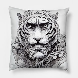 Tiger Animal Wild Nature Illustration Line Epic Illustration Line Art Pillow