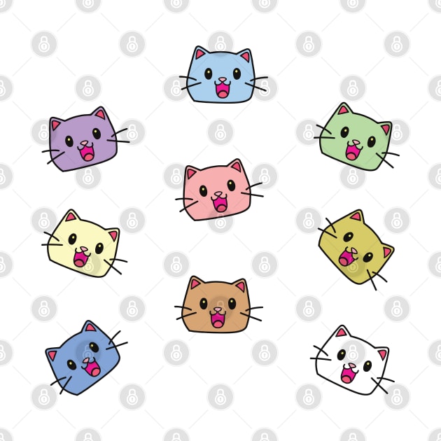 Cute Cat Face Sticker Pack 4 by Kawaii Bomb