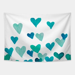 Valentine’s Day Watercolor Hearts – turquoise Tapestry