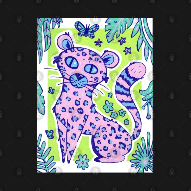 Pink Jungle Leopard Cat in Acrylic by narwhalwall