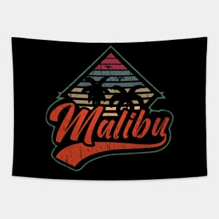 Malibu beach palm tree sunset vintage retro logo emblem Tapestry