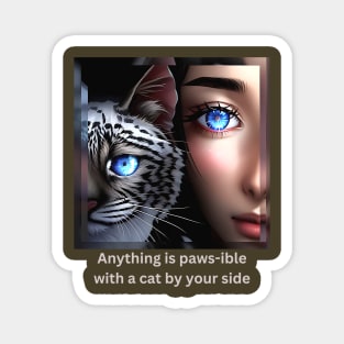 Anything is paws-ible with a cat by your side (girl+cat) Magnet