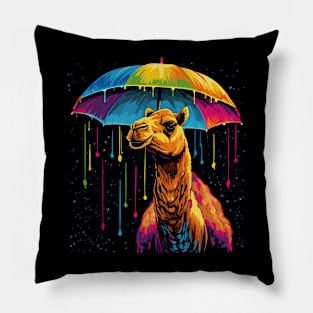 Camel Rainy Day With Umbrella Pillow